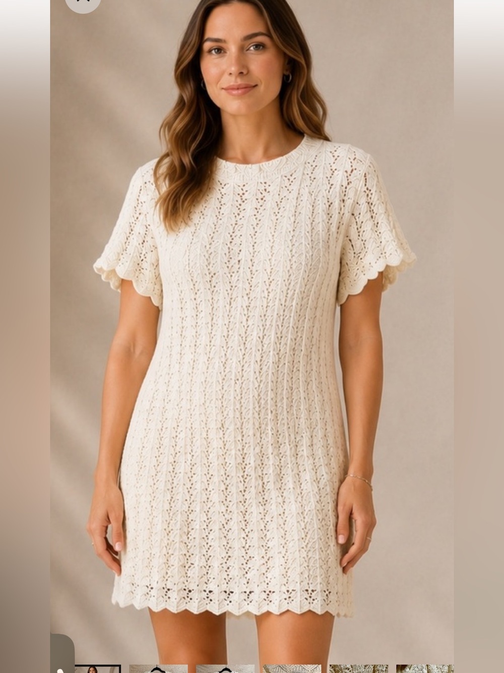 A new day NWT M Cream Crochet lined botanical stitch Sweater mini dress